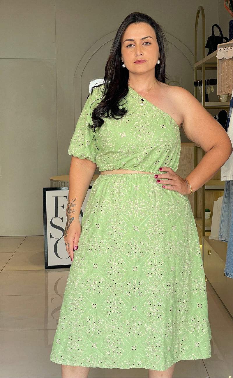 VESTIDO  MIDI UM OMBRO SÓ EM LAISE VERDE