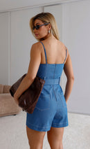 MACAQUINHO JEANS COM CINTO - ALÇA FINA E ESTRUTURA CORSET