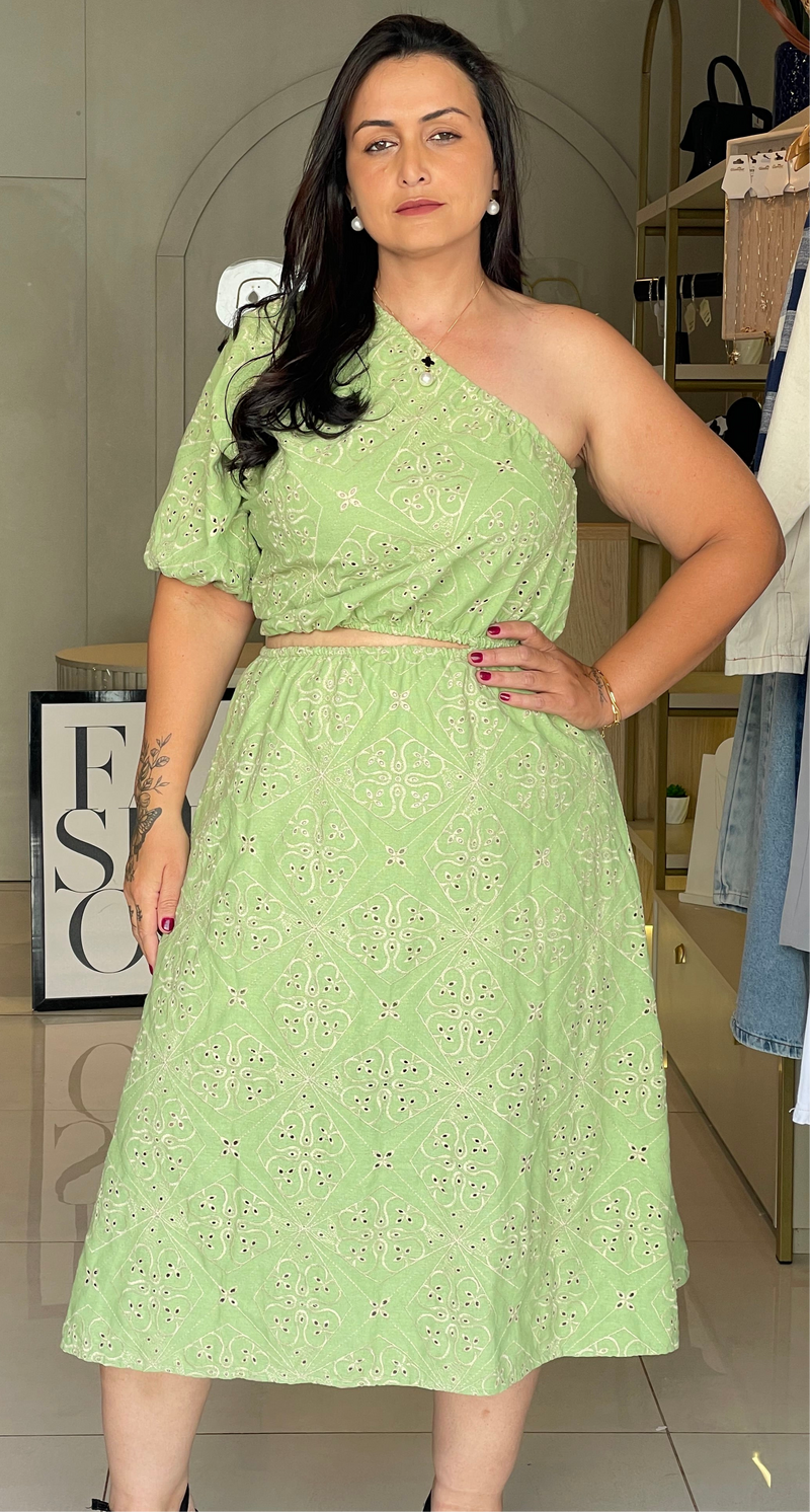 VESTIDO  MIDI UM OMBRO SÓ EM LAISE VERDE