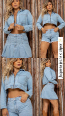 JAQUETA JEANS COM ZÍPER