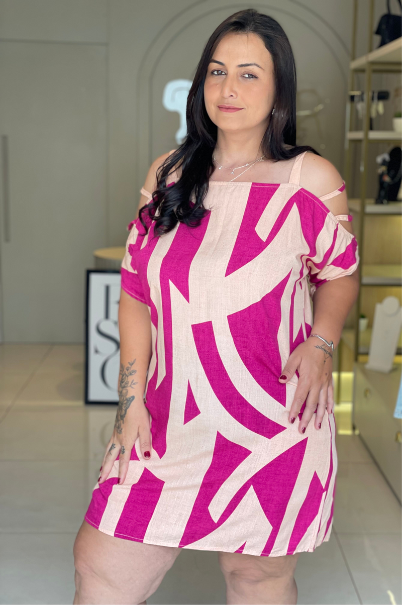 VESTIDO ESTAMPADO OMBRO A OMBRO –